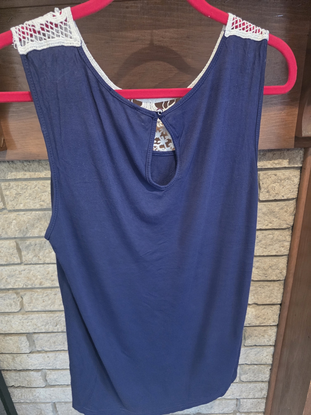 Papermoon Navy Tank with Cream Crochet Yoke - Picture 2 of 4